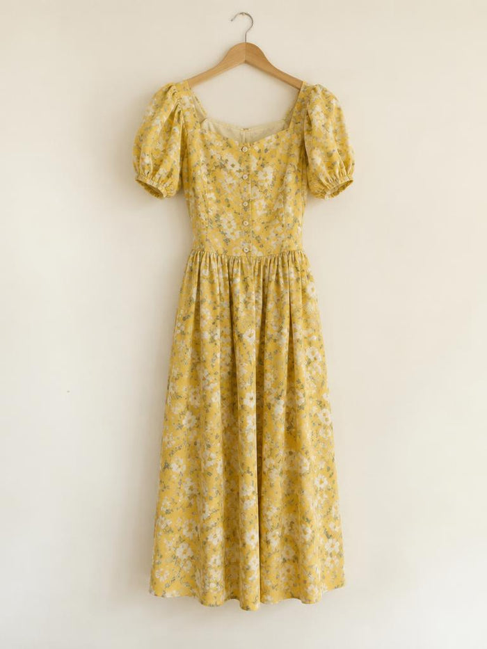 Yellow floral midi dress